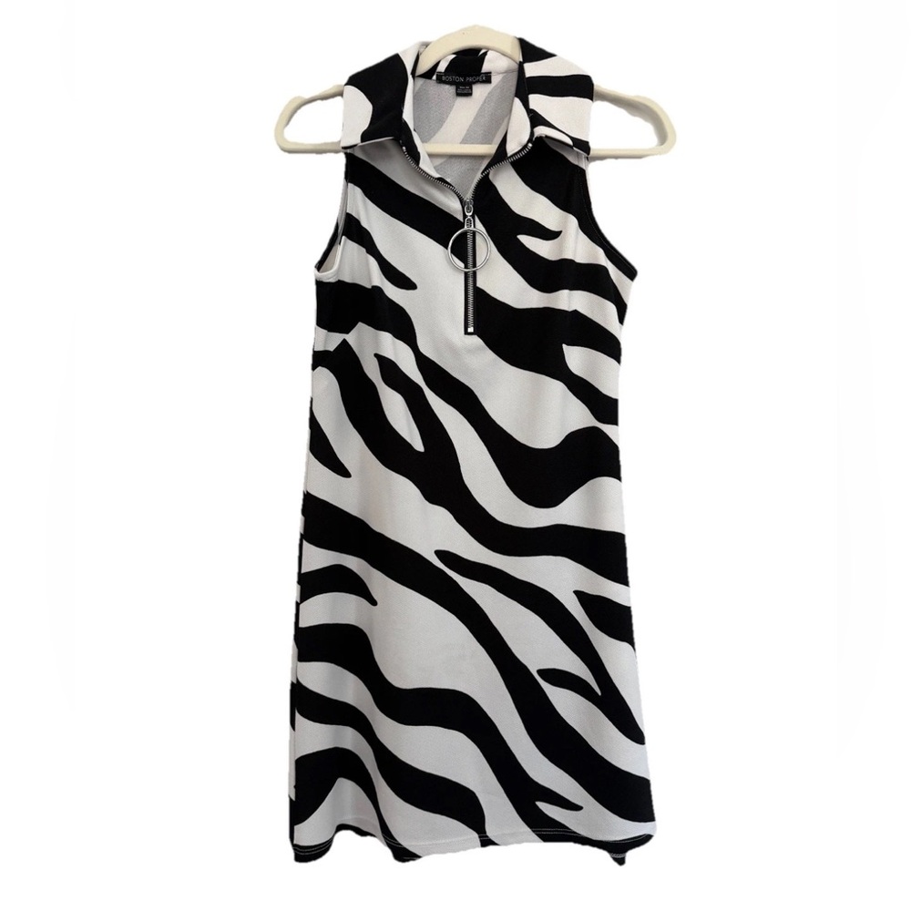 Boston Proper Zebra Print Sleeveless Zipper Mini Dress